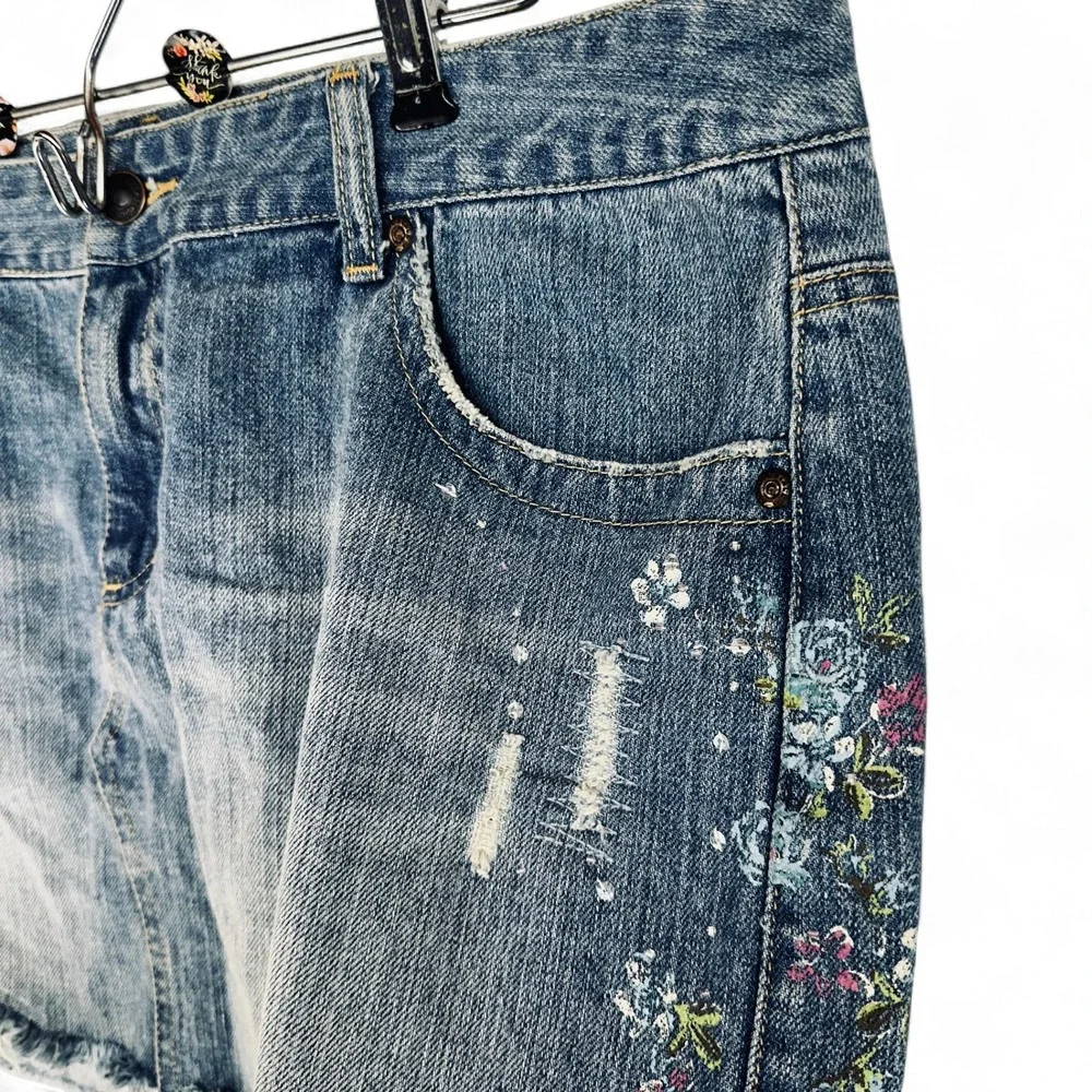 Aeropostale Distressed Cut-Off‎ Denim Mini Skirt Size 11/12 Y2K Blue Jean Flair